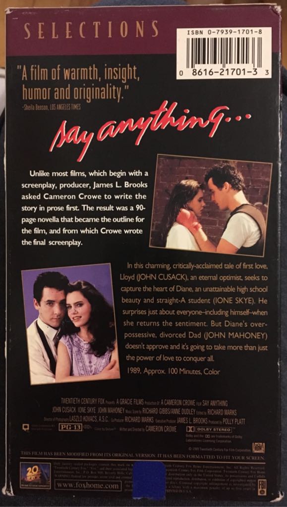 Say Anything (VHS) VHS movie collectible [Barcode 086162170133] - Main Image 2