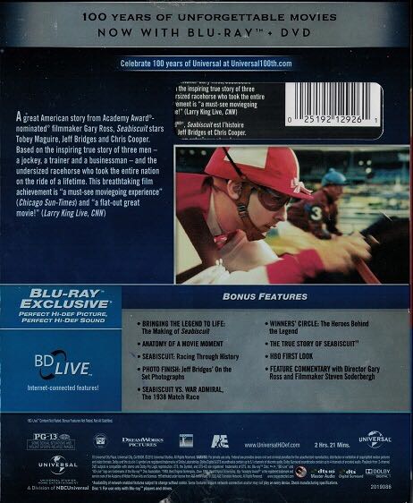 Seabiscuit Blu-ray movie collectible [Barcode 025192129261] - Main Image 2