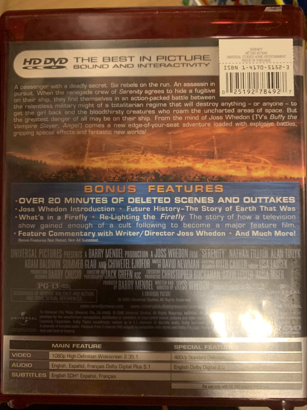 Serenity HD DVD movie collectible [Barcode 025192784927] - Main Image 2
