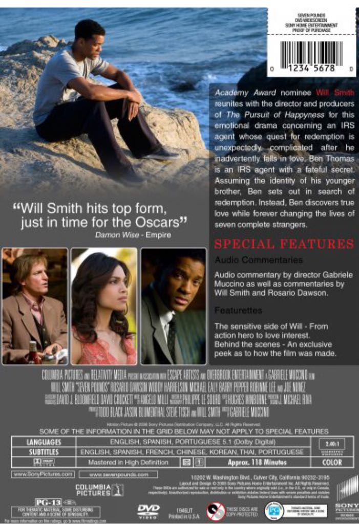 Seven Pounds DVD movie collectible [Barcode 8712609658651] - Main Image 2