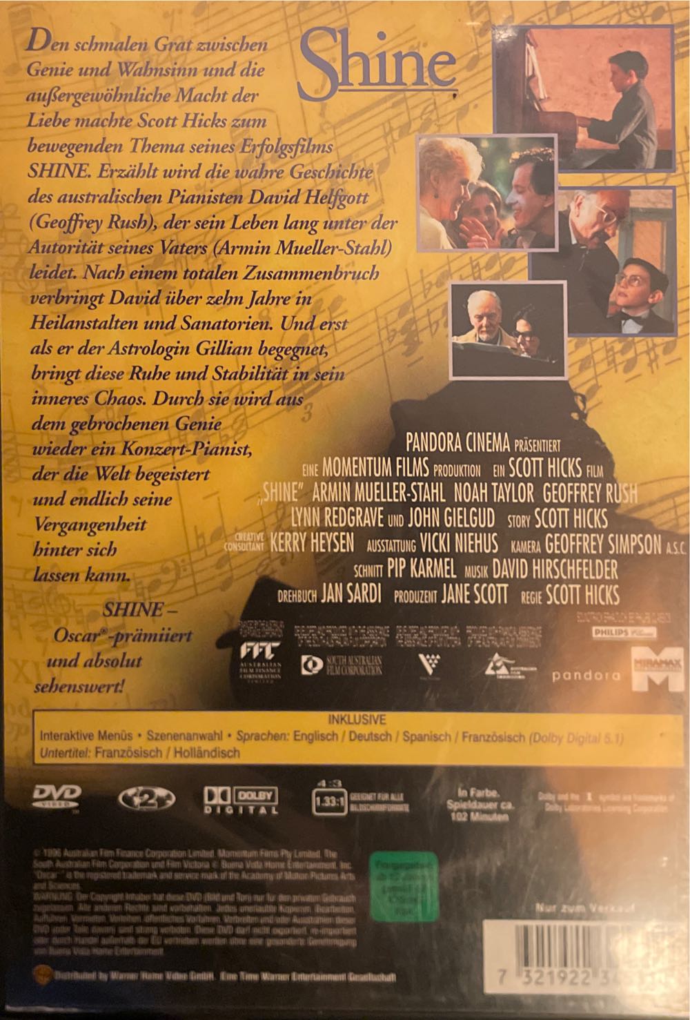 Shine DVD movie collectible [Barcode 7321922345318] - Main Image 2