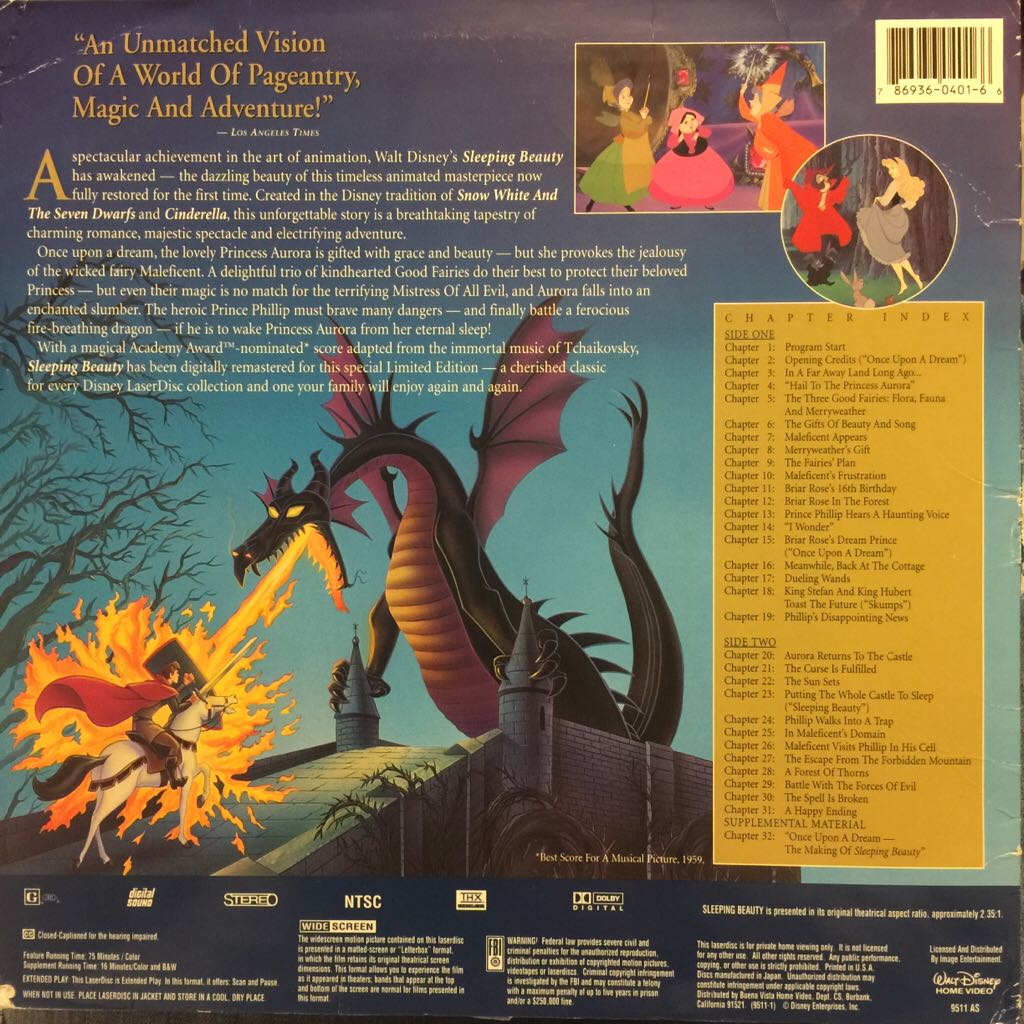 * LD : DISNEY : Sleeping Beauty (THX) Laser Disc movie collectible [Barcode 786936040166] - Main Image 2