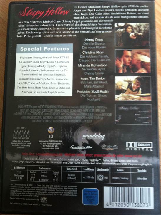 Sleepy Hollow DVD movie collectible [Barcode 4012050138073] - Main Image 2