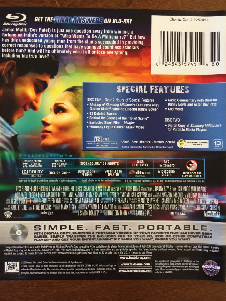 Slumdog Millionaire Blu-ray movie collectible [Barcode 024543574514] - Main Image 2