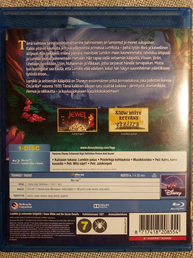 Disney Klassikot 1 - Lumikki Ja Seitsemän Kääpiötä Blu-ray movie collectible [Barcode 8717418208554] - Main Image 2
