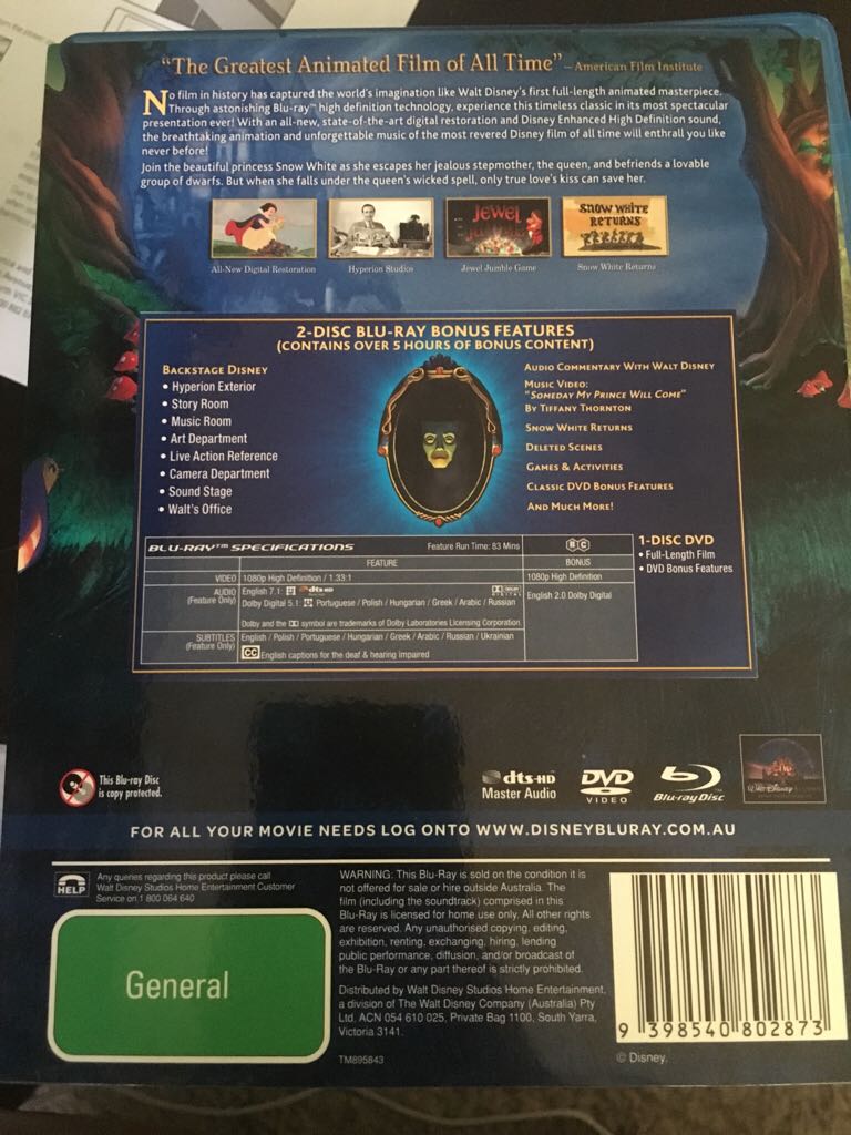 Snow White and the Seven Dwarfs Blu-ray movie collectible [Barcode 9398540802873] - Main Image 2
