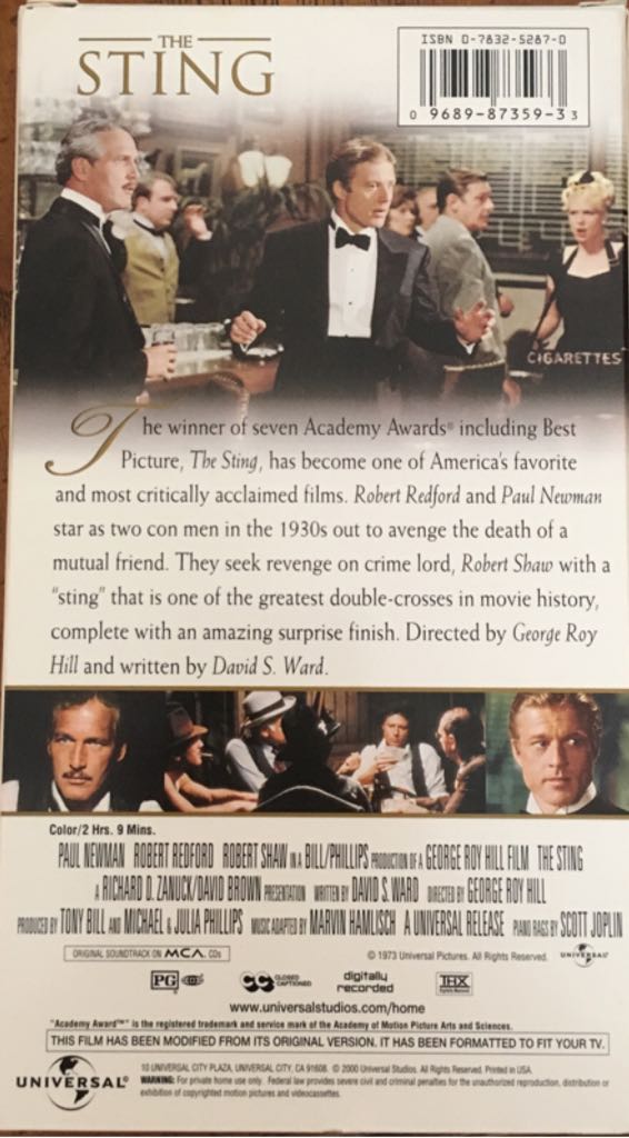 VHS  The Sting VHS movie collectible [Barcode 096898735933] - Main Image 2