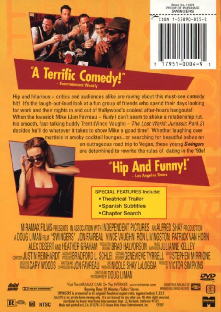 Swingers Blu-ray movie collectible [Barcode 065935833420] - Main Image 2