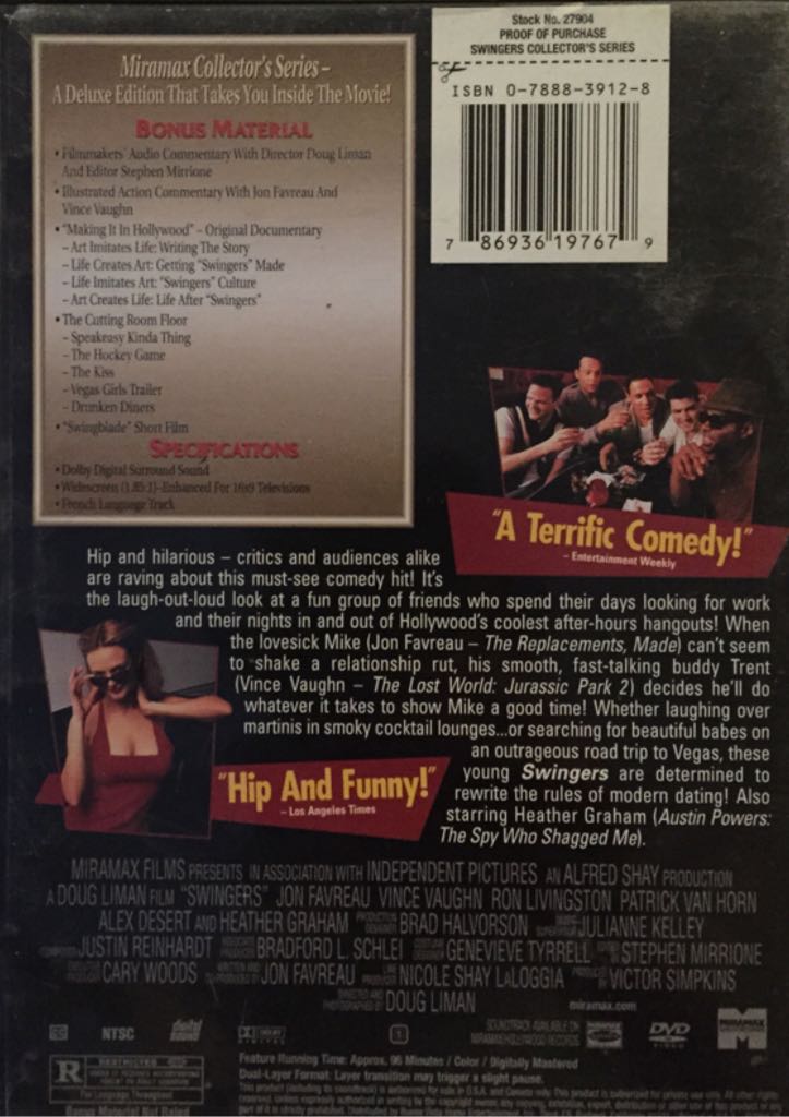 Swingers DVD movie collectible [Barcode 786936197679] - Main Image 2