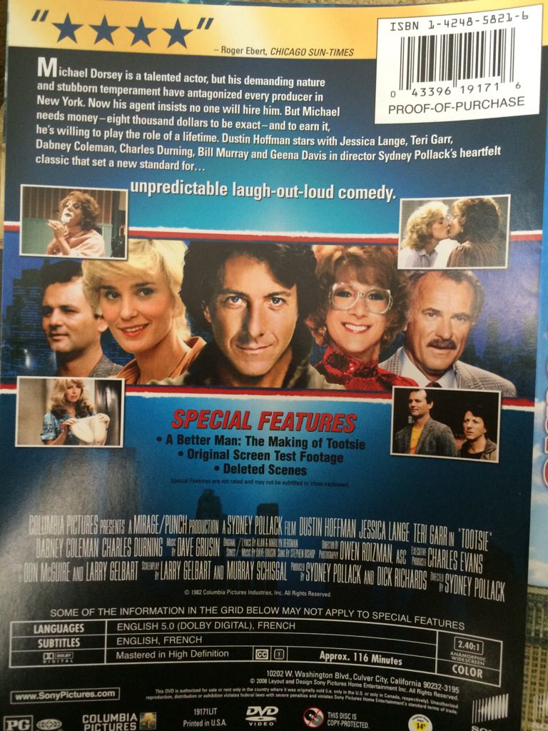 Tootsie DVD movie collectible [Barcode 043396191716] - Main Image 2