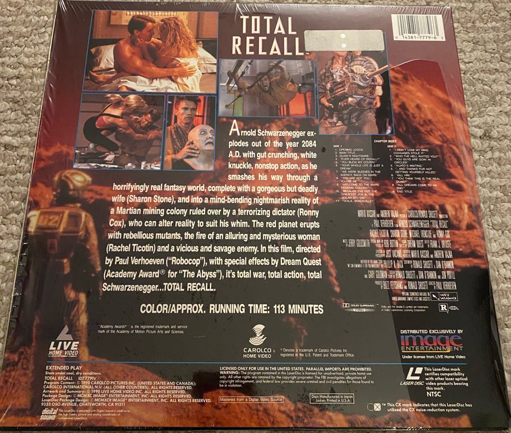 Total Recall Laser Disc movie collectible [Barcode 014381777963] - Main Image 2