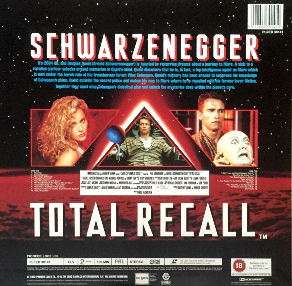 Total Recall Laser Disc movie collectible [Barcode 5022626301410] - Main Image 2