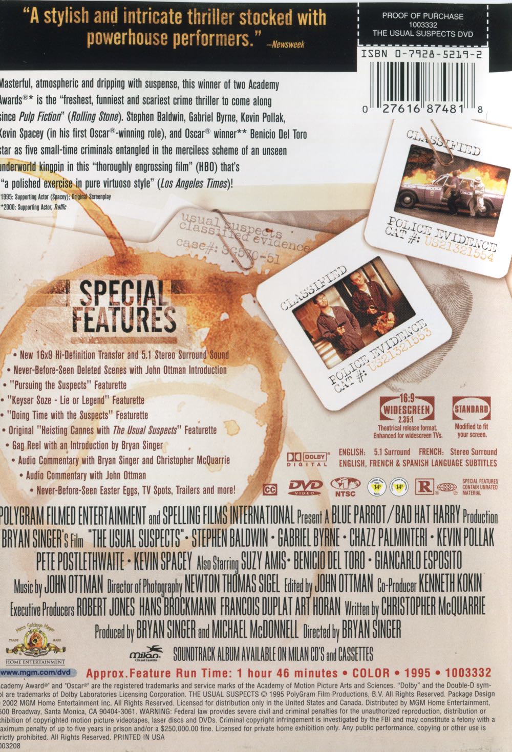 The Usual Suspects DVD movie collectible [Barcode 5828635869] - Main Image 2