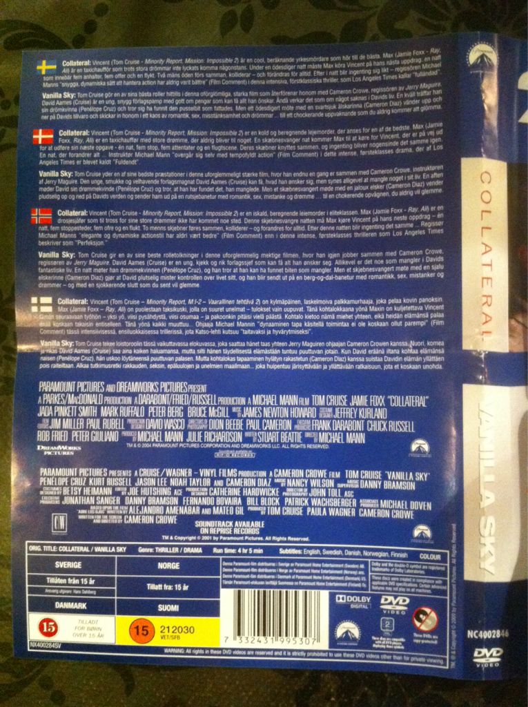 Vanilla Sky DVD movie collectible [Barcode 032429103789] - Main Image 2