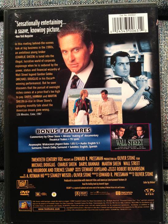 Wall Street DVD movie collectible [Barcode 024543006312] - Main Image 2