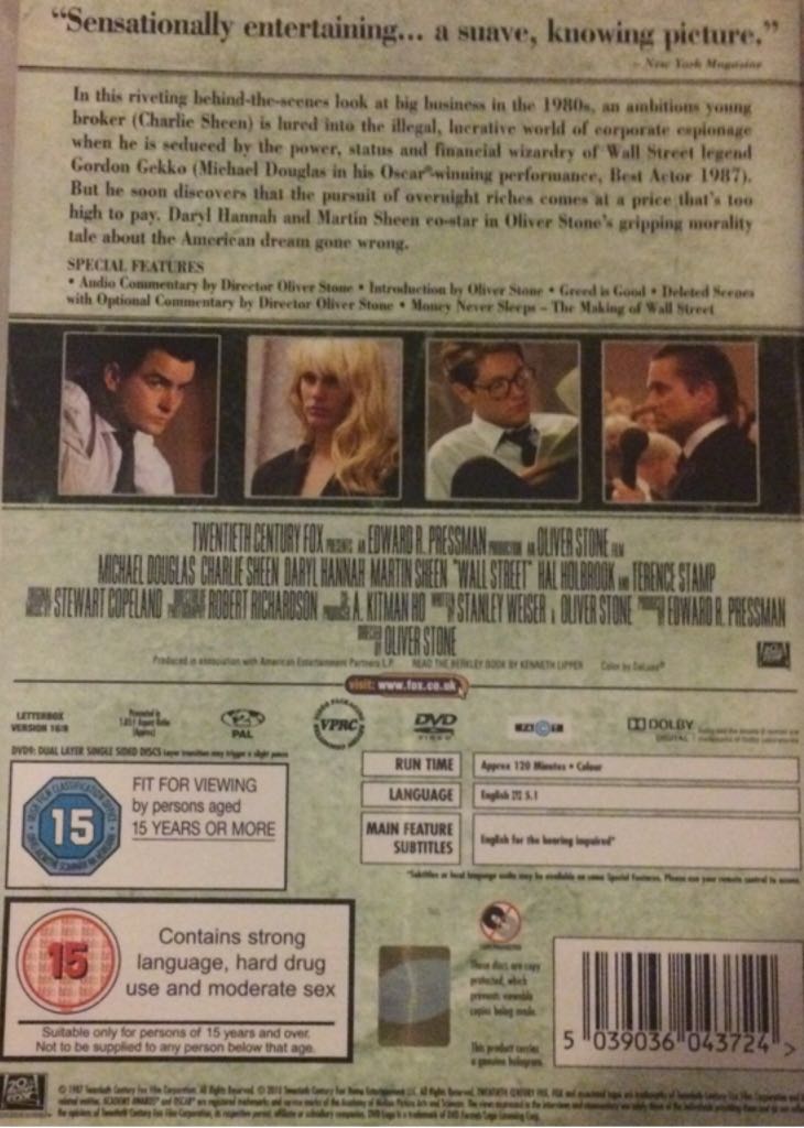 Wall Street DVD movie collectible [Barcode 5039036043724] - Main Image 2