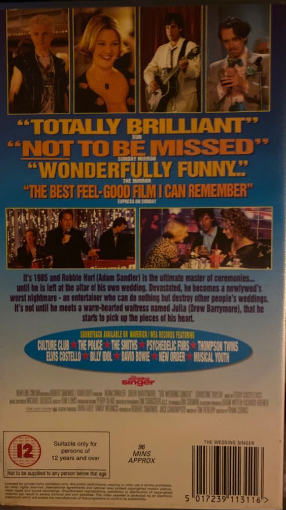 The Wedding Singer VHS movie collectible [Barcode 5017239113116] - Main Image 2