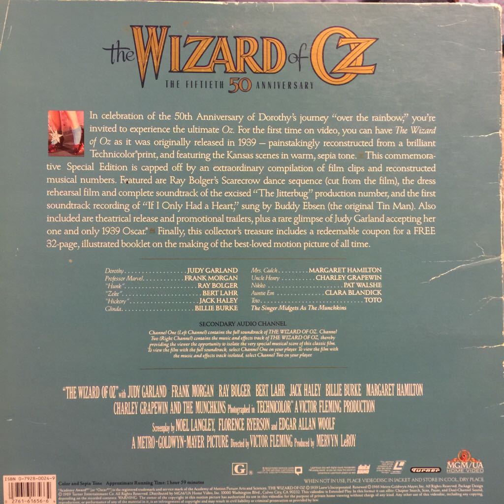 The Wizard Of Oz Laser Disc movie collectible [Barcode 027616165664] - Main Image 2