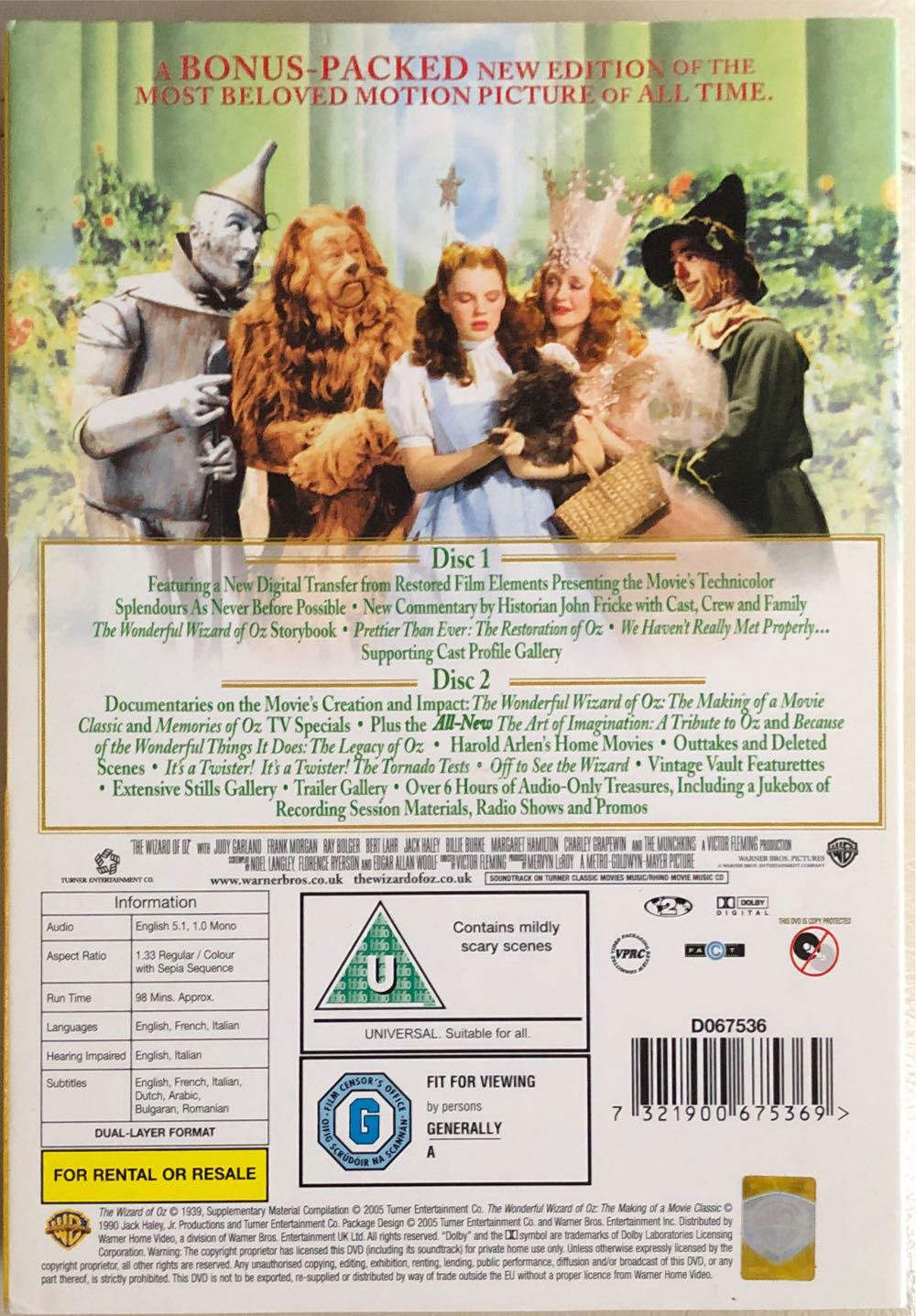 mm 11 - The Wizard Of Oz DVD movie collectible [Barcode 7321900675369] - Main Image 2