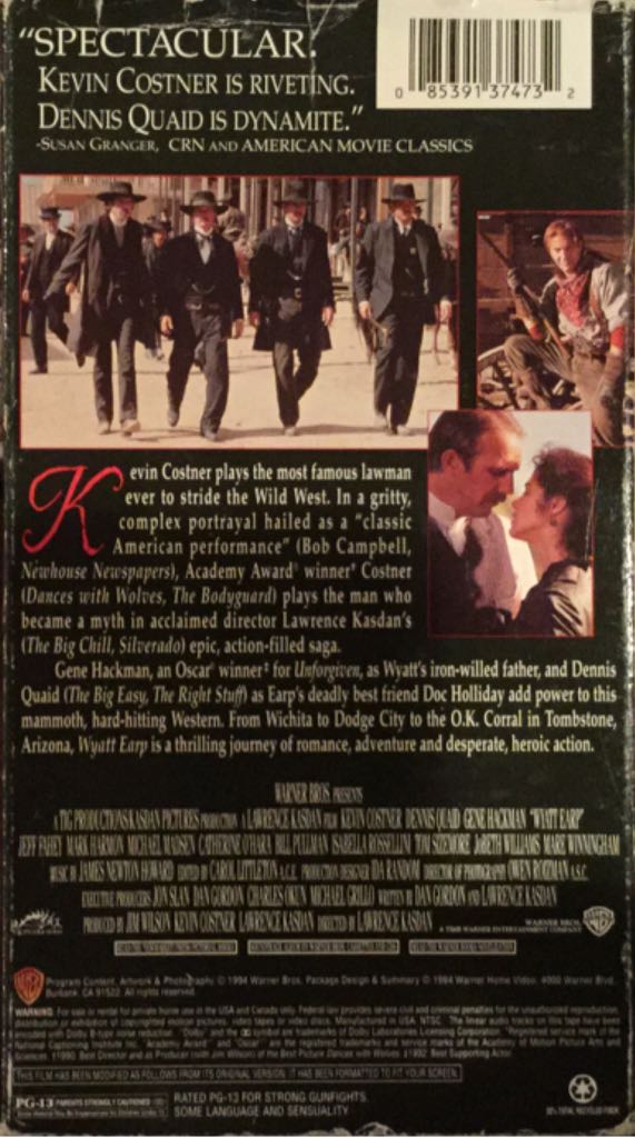 Wyatt Earp VHS movie collectible [Barcode 085391374732] - Main Image 2
