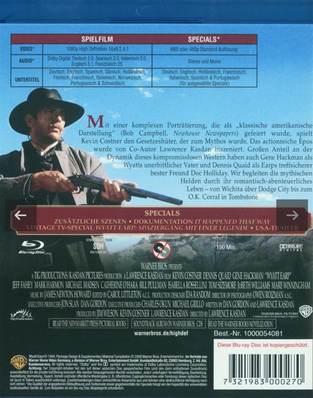 Wyatt Earp Blu-ray movie collectible [Barcode 7321983000270] - Main Image 2