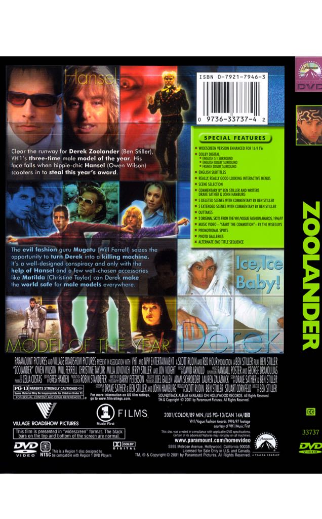 Zoolander DVD movie collectible [Barcode 7081464373766] - Main Image 2