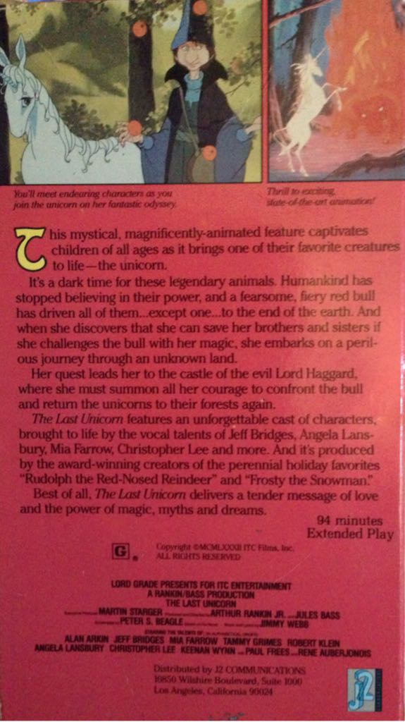 The Last Unicorn VHS movie collectible [Barcode 097428010285] - Main Image 2