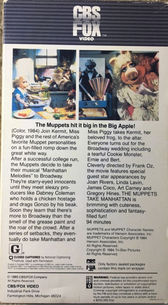 The Muppets Take Manhattan VHS movie collectible [Barcode 086162673139] - Main Image 2