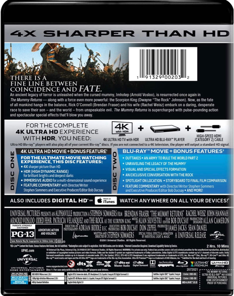 The Mummy Returns Blu-ray movie collectible [Barcode 191329002032] - Main Image 2