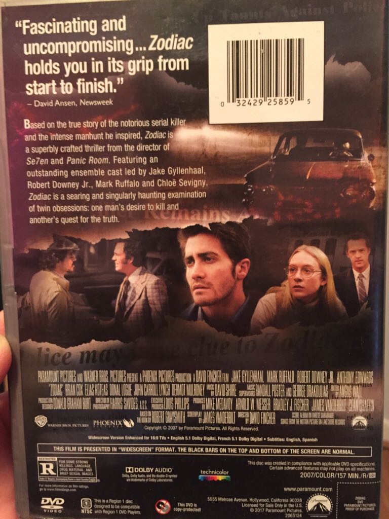 Zodiac DVD movie collectible [Barcode 032429258595] - Main Image 2