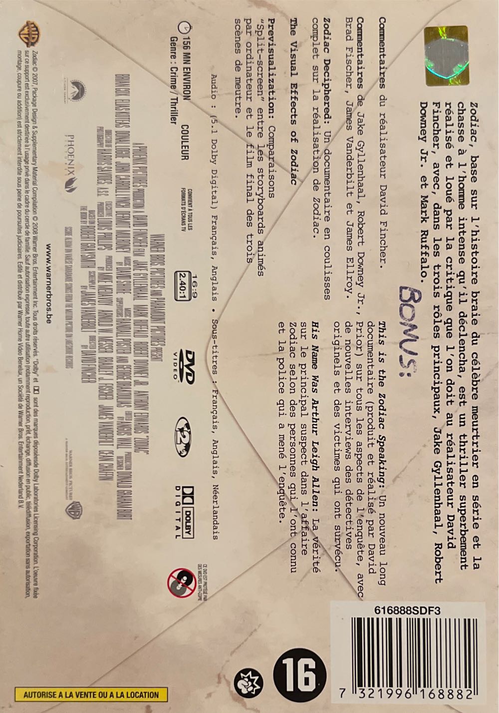 Zodiac DVD movie collectible [Barcode 7321996168882] - Main Image 2