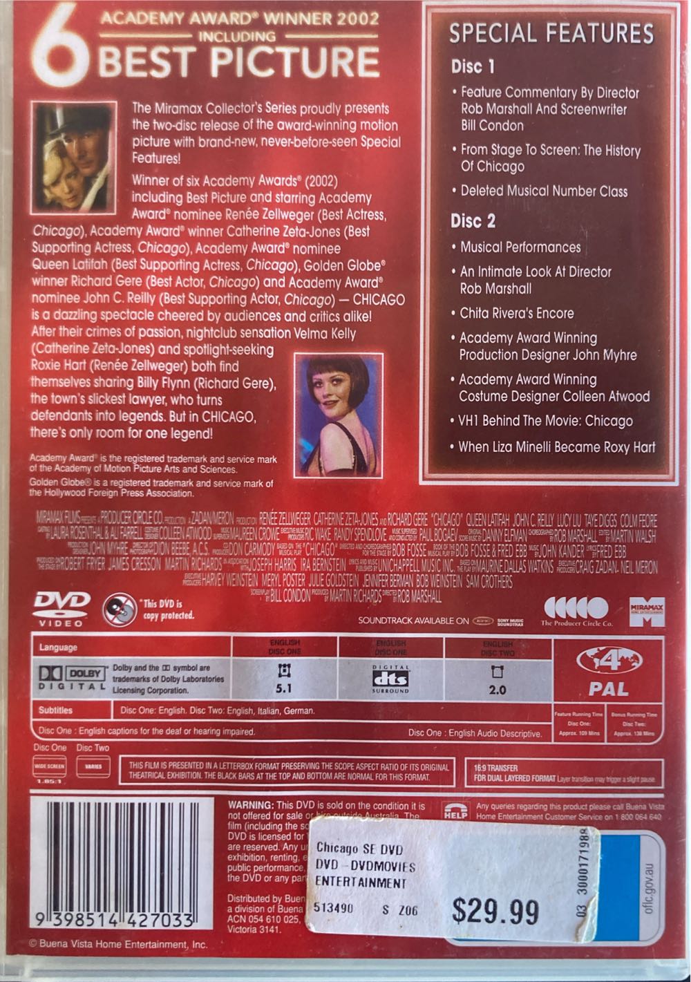 Chicago DVD movie collectible [Barcode 9398514427033] - Main Image 2