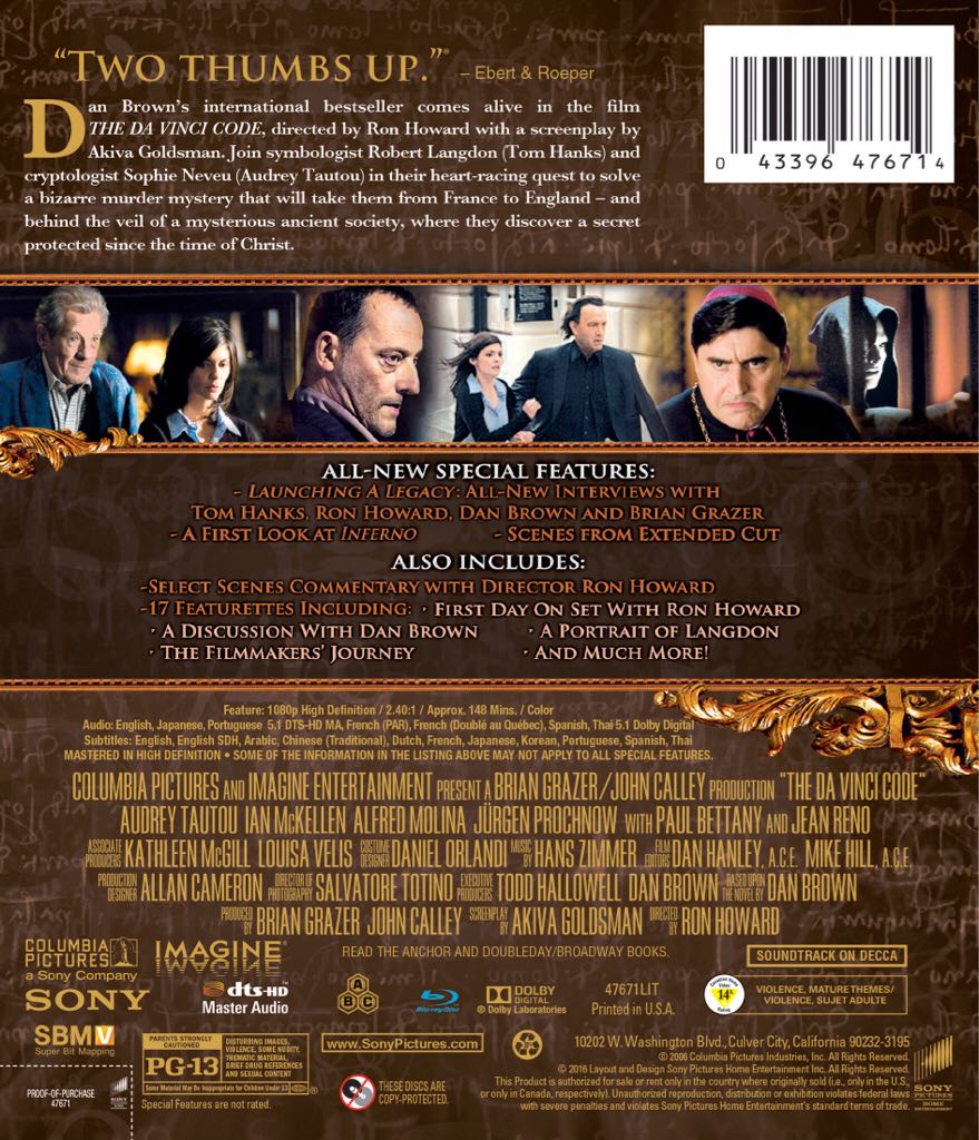 The Da Vinci Code Blu-ray movie collectible [Barcode 043396476714] - Main Image 2