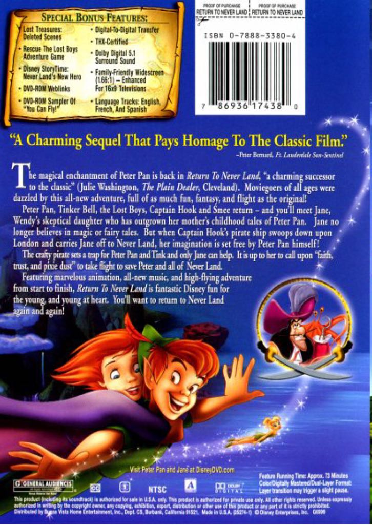 Peter Pan 2: Return To Neverland DVD movie collectible [Barcode 9398570194221] - Main Image 2