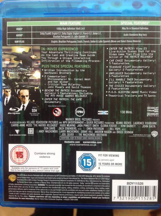 Matrix: 2 Reloaded Blu-ray movie collectible [Barcode 7321900115285] - Main Image 2