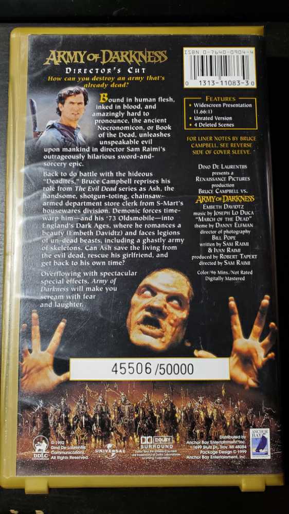 Army of Darkness VHS movie collectible [Barcode 013131108330] - Main Image 2