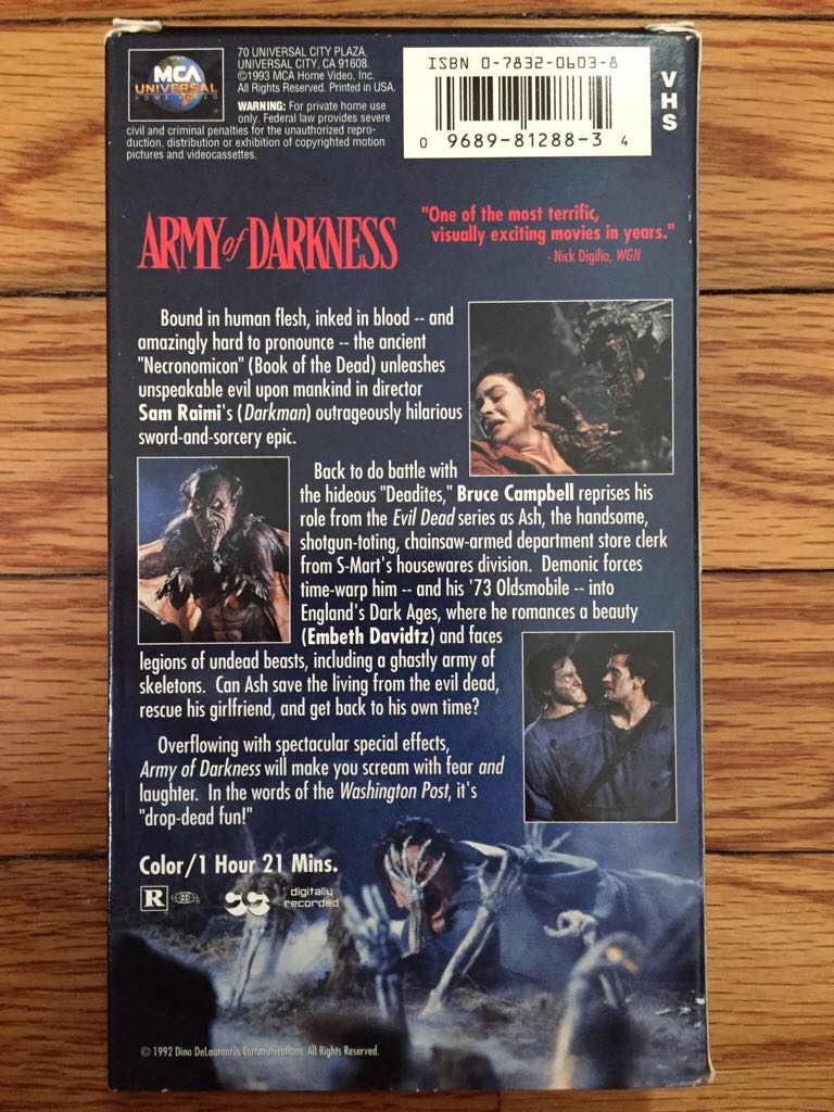 Army of Darkness VHS movie collectible [Barcode 096898128834] - Main Image 2
