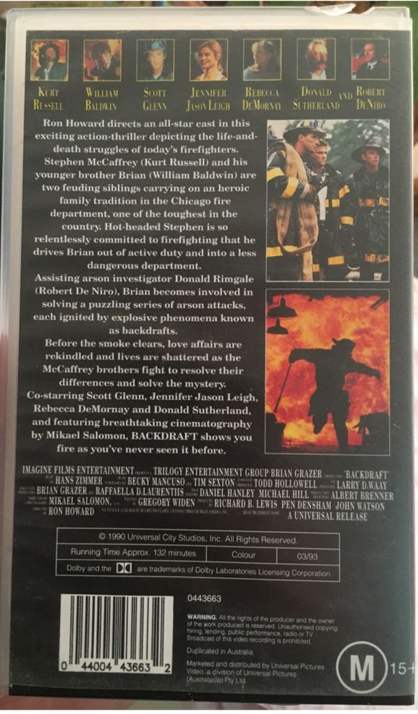 Backdraft VHS movie collectible [Barcode 044004436632] - Main Image 2