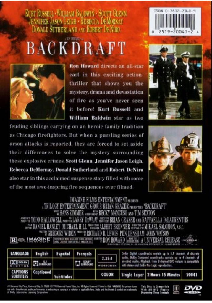 Backdraft DVD-R movie collectible [Barcode 5035822000643] - Main Image 2