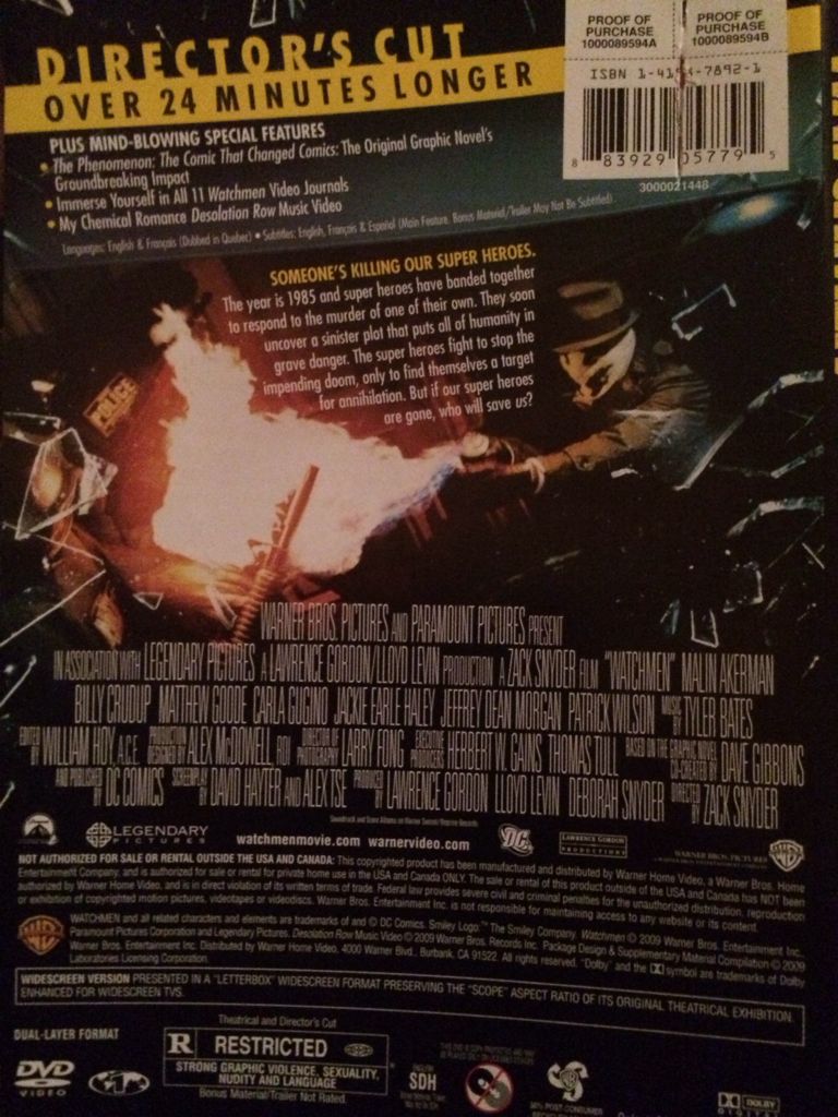 Watchmen (Director’s Cut) DVD movie collectible [Barcode 883929057795] - Main Image 2
