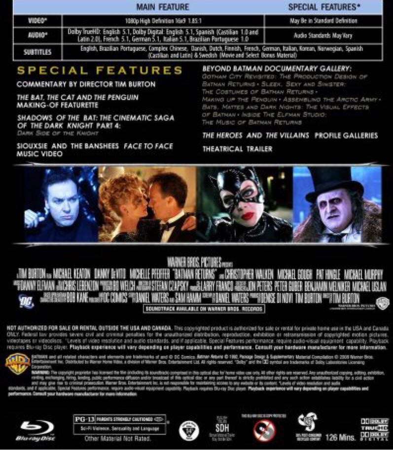 Batman Returns Blu-ray movie collectible [Barcode 883929133345] - Main Image 2