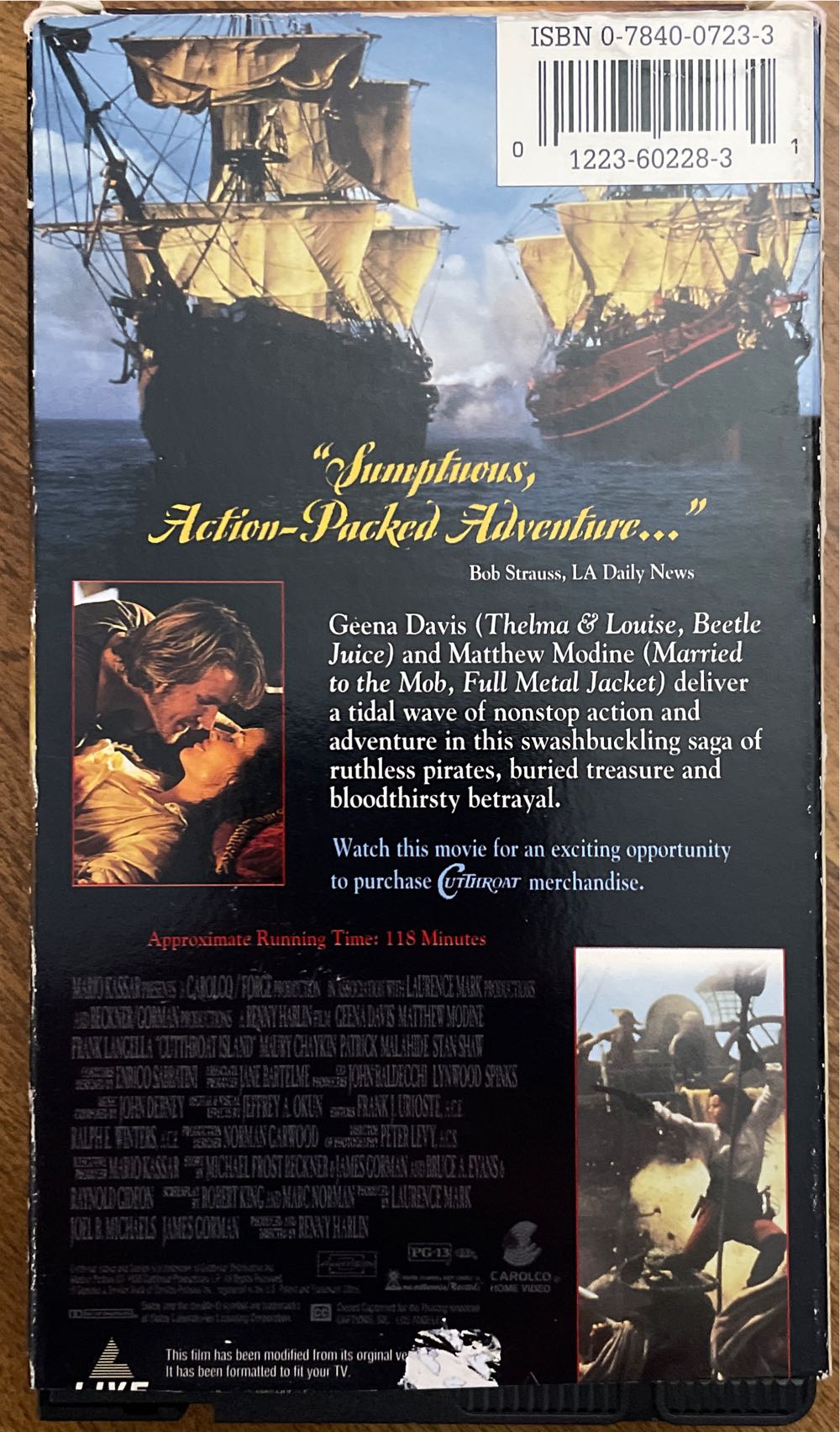 CutThroat Island VHS movie collectible [Barcode 012236022831] - Main Image 2