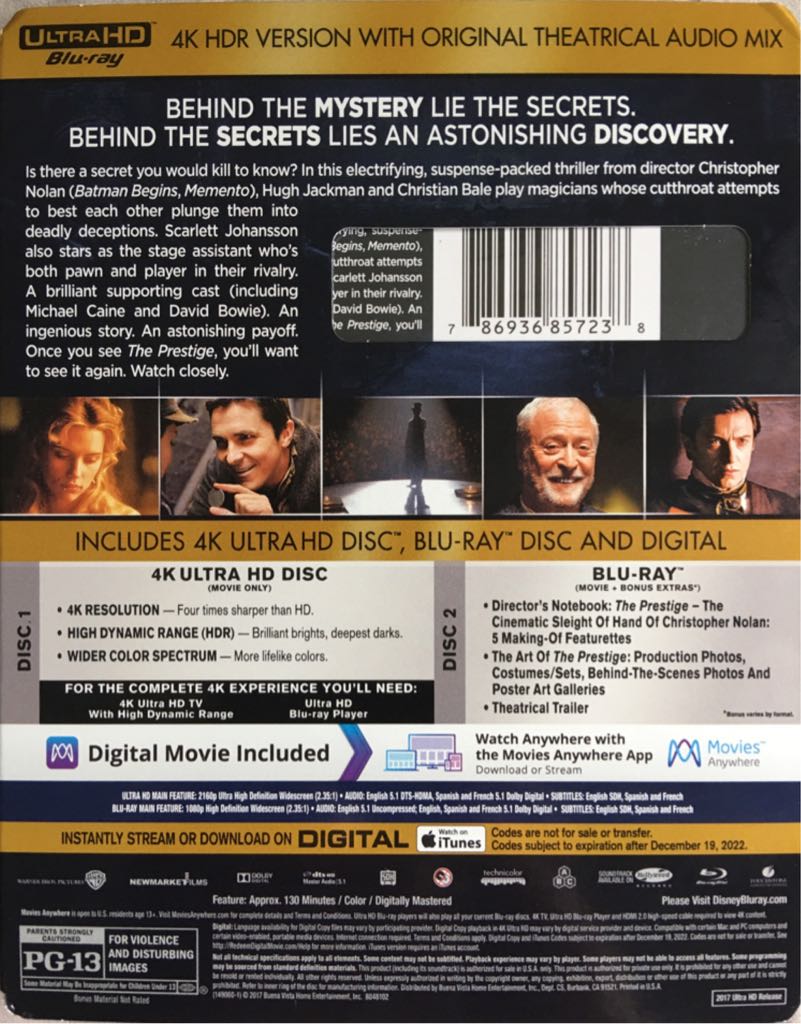 The Prestige Blu-ray movie collectible [Barcode 786936857238] - Main Image 2