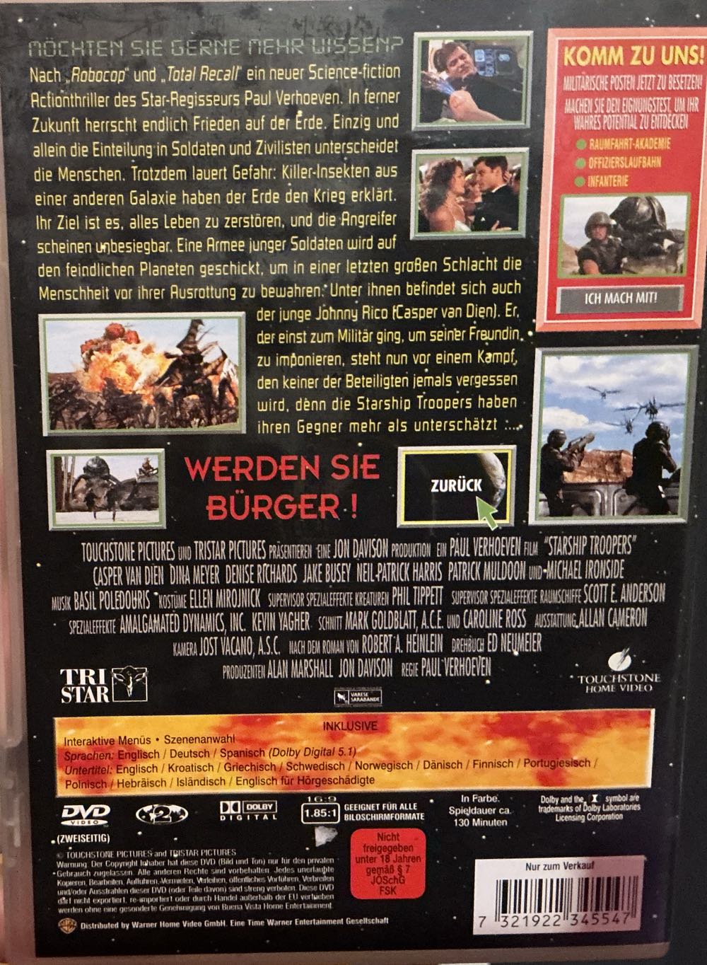 Starship Troopers  1 Disc 2 DVD movie collectible [Barcode 7321922345547] - Main Image 2