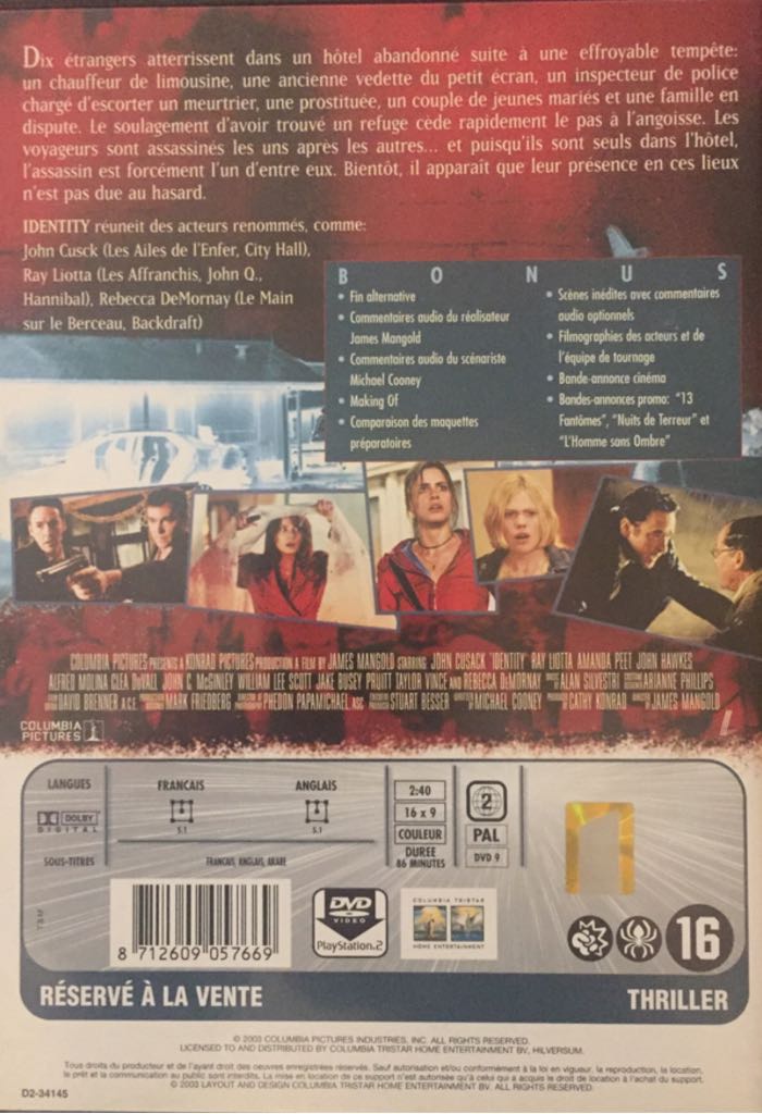 Identity Laser Disc movie collectible [Barcode 8712609057669] - Main Image 2