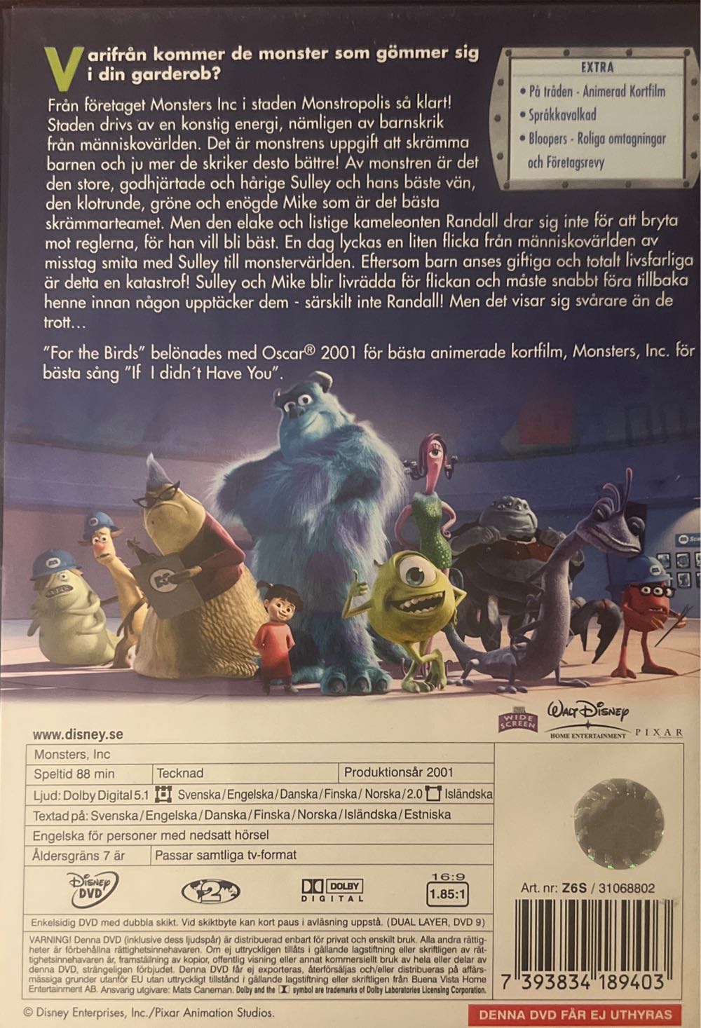 Monsters, Inc. DVD movie collectible [Barcode 7393834189403] - Main Image 2