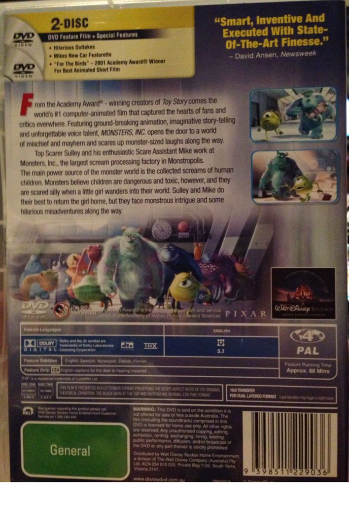 Monsters, Inc. DVD movie collectible [Barcode 9398511229036] - Main Image 2