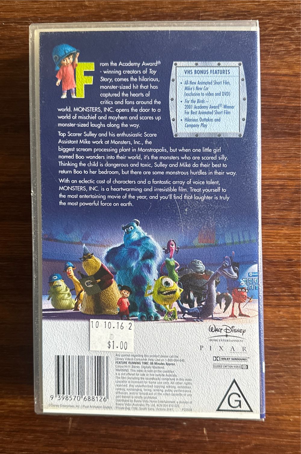Monsters, Inc. (2001) VHS VHS movie collectible [Barcode 9398570688126] - Main Image 2