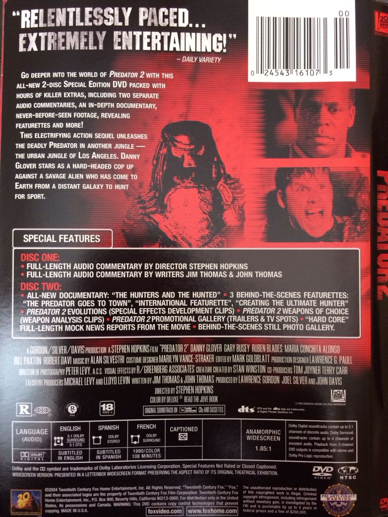 Predator 2 DVD movie collectible [Barcode 024543161073] - Main Image 2