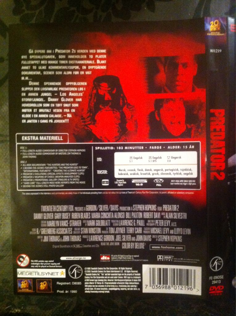 Predator 2 DVD movie collectible [Barcode 7036988012196] - Main Image 2